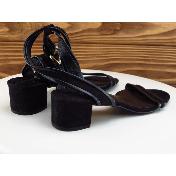 Zara Size 37 Sandal Ankle Strap Black Leather Women M Basic Collection - Picture 6 of 10